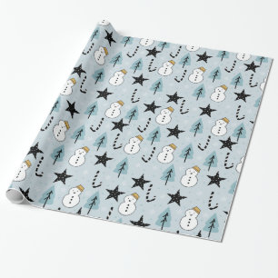 Snowman Stars und Candy Cane Geschenkpapier