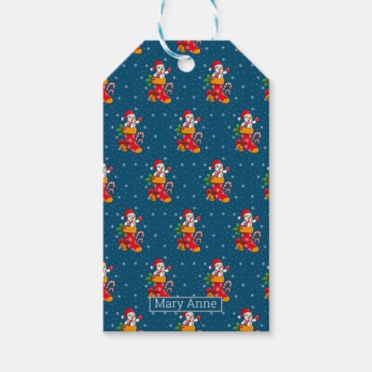 Snowman Strumpf Candy Cane Snowflakes Pattern Geschenkanhänger (Vorderseite)