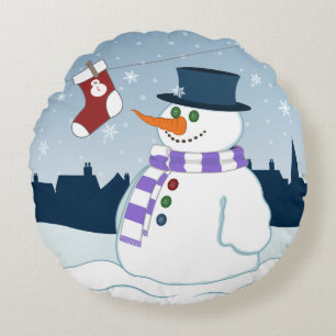 Snowman & Strumpf Weihnachten Rundes Kissen