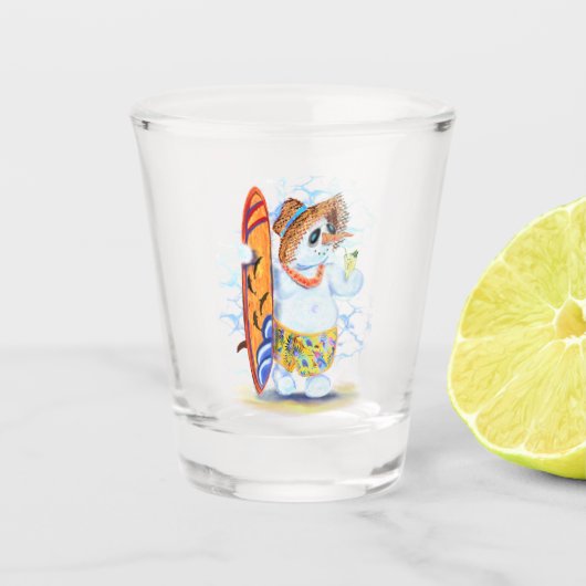 Snowman Surfer Drink Shot Glass - Spaß Schnapsglas (Vorderseite)