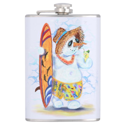 Snowman Surfer Drinks Flasche Flachmann (Vorderseite)