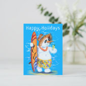 Snowman Surfer Happy Holidays Funny Postcard Postkarte (Stehend Vorderseite)
