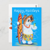 Snowman Surfer Happy Holidays Funny Postcard Postkarte (Vorne/Hinten)