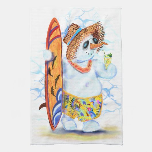 Snowman Surfer Kitchtuch Funny Geschirrtuch (Vertikal)