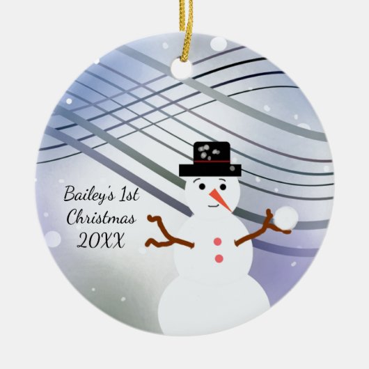 Snowman Swirl Erstes Weihnachtsfest Keramik Ornament (Vorne)