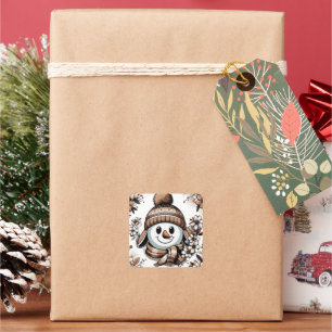 Snowman: Symmetrisches Blumendesign mit Winter Quadratischer Aufkleber