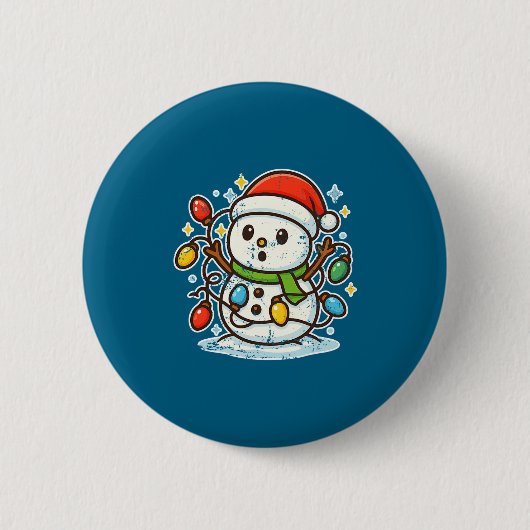 Snowman Tangled In Holiday Lights Premium Tri-blen Button (Vorderseite)