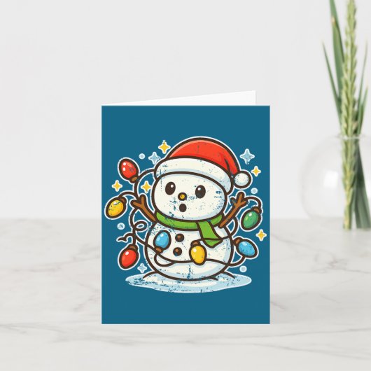 Snowman Tangled In Holiday Lights Premium Tri-blen Karte (Vorderseite)