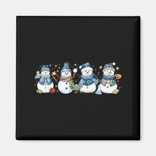 Snowman Teacher Winter Leopard Clroom Cute Blue St Magnet (Vorne)