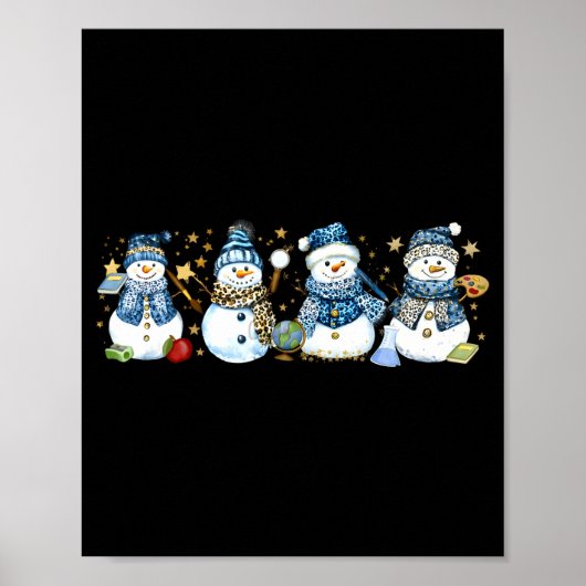 Snowman Teacher Winter Leopard Clroom Cute Blue St Poster (Vorne)