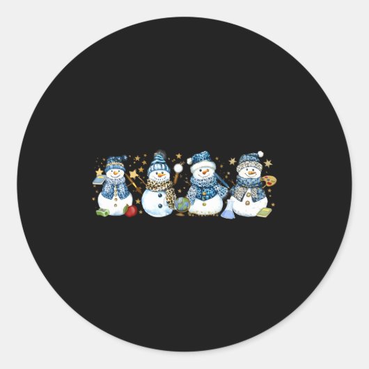 Snowman Teacher Winter Leopard Clroom Cute Blue St Runder Aufkleber (Vorderseite)