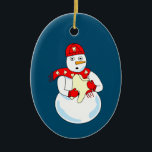 Snowman Tooth Keramik Ornament<br><div class="desc">Ein Schneemann,  der einen Zahn mit einem Schal mit Zähnen hält,  ist ein lustiges zahnmedizinisches Design für Zahnärzte,  Zahnärzte,  Endodontisten,  Parodontisten und Kieferorthopäden</div>