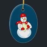 Snowman Tooth Keramik Ornament<br><div class="desc">Ein Schneemann,  der einen Zahn mit einem Schal mit Zähnen hält,  ist ein lustiges zahnmedizinisches Design für Zahnärzte,  Zahnärzte,  Endodontisten,  Parodontisten und Kieferorthopäden</div>