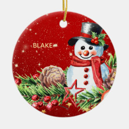 Snowman Top Hat - Baby Keepake Personalisiert Keramik Ornament