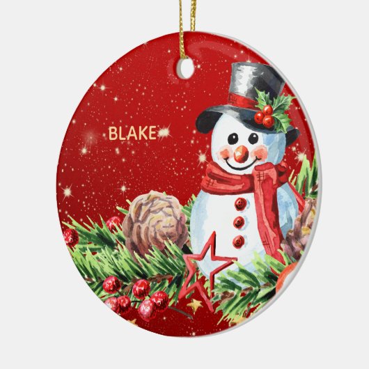 Snowman Top Hat - Baby Keepake Personalisiert Keramik Ornament (Links)