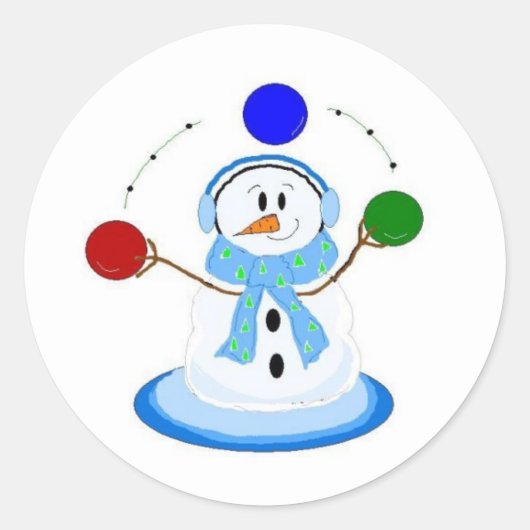 Snowman Tossing Balls Runder Aufkleber (Vorderseite)