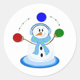 Snowman Tossing Balls Runder Aufkleber