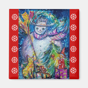 SNOWMAN, TOYS, CHRISTMAS TREE Red White Snowflakes Magnet