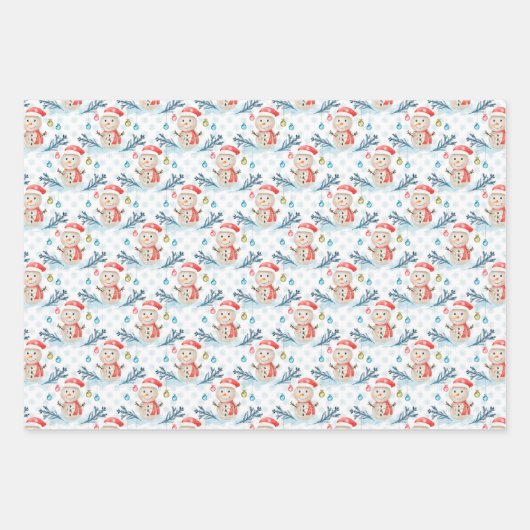 Snowman Tragend Weihnachtsmannmütze und Scarf Geschenkpapier Set (Vorderseite 3)