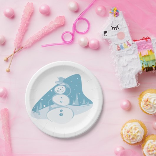 Snowman trägt einen Top-Hut Pappteller (Party)