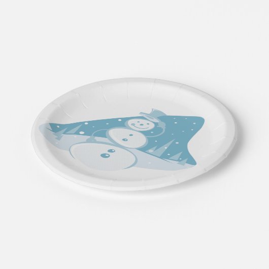 Snowman trägt einen Top-Hut Pappteller (Schrägansicht)