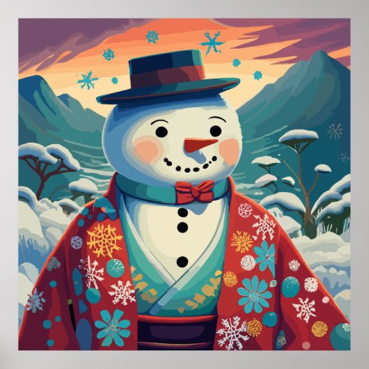 Snowman trägt Kimono in Japan Poster (Vorne)