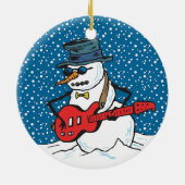 Snowman trägt Sonnenbrille und Hut spielt Gitarre Keramik Ornament (Hinten)