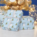 Snowman & Tree Light Blue Christmas Geschenkpapier<br><div class="desc">Schneemann mit Weihnachtsbäumen verpackt Papier</div>