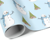 Snowman & Tree Light Blue Christmas Geschenkpapier (Rolleneckpunkt)