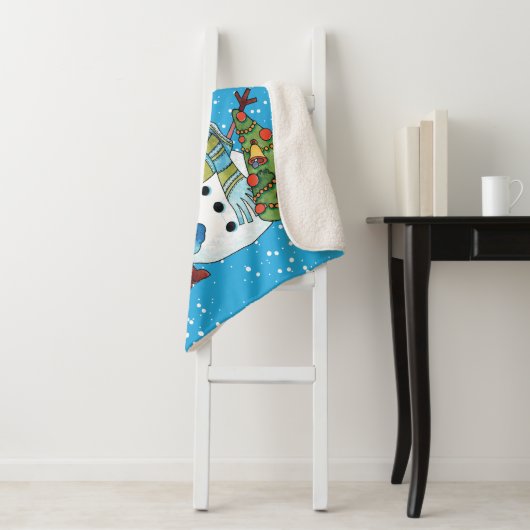 Snowman, Tree & Little Girl Fleece Sherpa Blanket Sherpadecke (Beispiel)