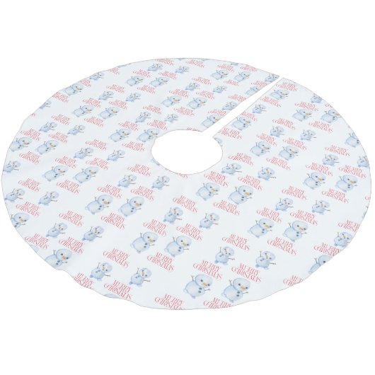 Snowman Tree Skirt Polyester Weihnachtsbaumdecke (Schrägansicht)