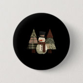 Snowman Trees Patchwork Plaid Trees Rustic Christm Button (Vorderseite)