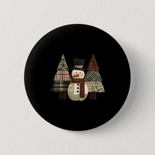 Snowman Trees Patchwork Plaid Trees Rustic Christm Button (Vorderseite)