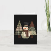 Snowman Trees Patchwork Plaid Trees Rustic Christm Karte (Vorderseite)