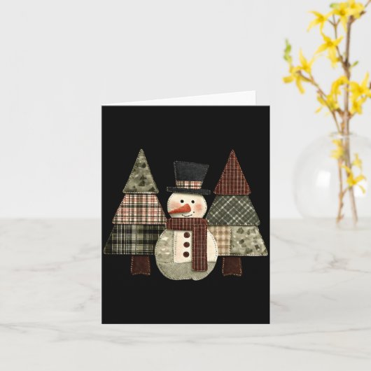 Snowman Trees Patchwork Plaid Trees Rustic Christm Karte (Gelbe Blume)