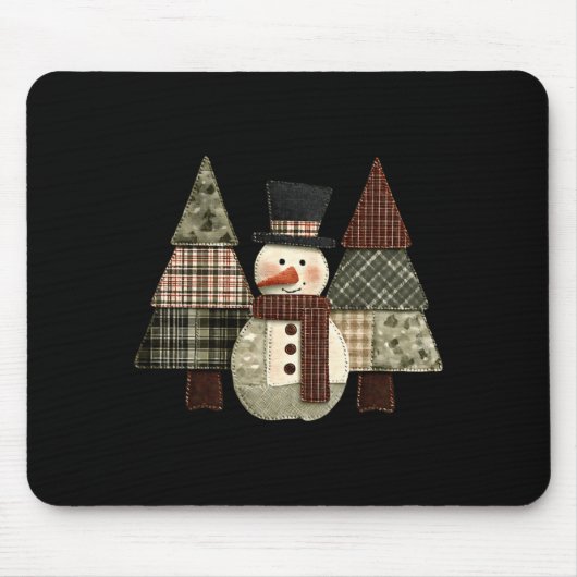 Snowman Trees Patchwork Plaid Trees Rustic Christm Mousepad (Vorne)