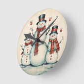 Snowman Trio Runde Wanduhr (Winkel)