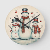 Snowman Trio Runde Wanduhr (Vorderseite)