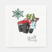 Snowman Truck Merry Christmas Tree Napkins Serviette (Vorderseite)