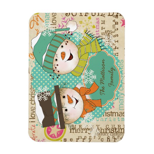 Snowman Typografie Personalisiert Flexi Magnet (Vertikal)