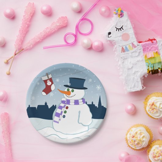 Snowman u. Strumpf-Weihnachten Pappteller (Party)