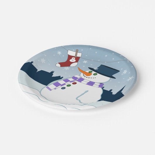 Snowman u. Strumpf-Weihnachten Pappteller (Schrägansicht)