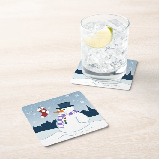 Snowman u. Strumpf-Weihnachten Rechteckiger Pappuntersetzer (Vor Ort)