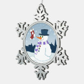 Snowman u. Strumpf-Weihnachten Schneeflocken Zinn-Ornament (Rechts)