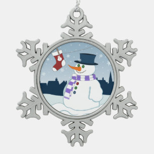 Snowman u. Strumpf-Weihnachten Schneeflocken Zinn-Ornament