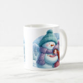 Snowman umarmt ein Mädchen in einem Winterwunderla Kaffeetasse (VorderseiteRechts)