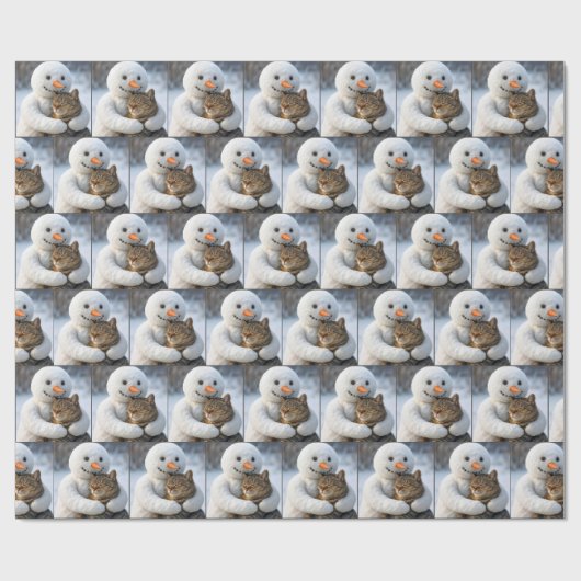 Snowman umarmt eine Tabby-Katze Geschenkpapier (Flach)