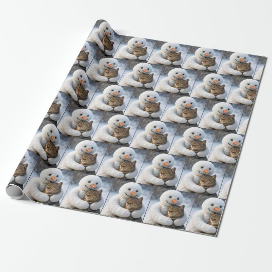 Snowman umarmt eine Tabby-Katze Geschenkpapier (Ungerollt)