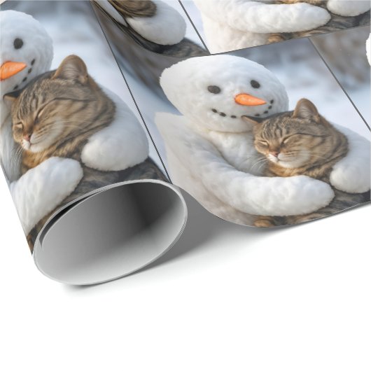 Snowman umarmt eine Tabby-Katze Geschenkpapier (Rolleneckpunkt)
