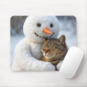 Snowman umarmt eine Tabby-Katze Mousepad
